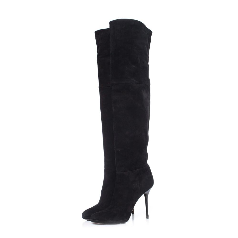 NWT Jimmy Choo Suede Over The Knee Heeled Boots Black Womens Size 34-34.5